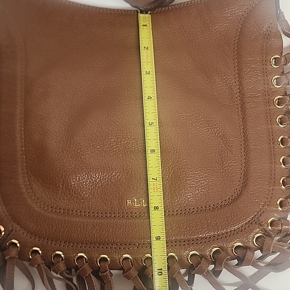 Lauren Ralph Lauren Leather Brown Fringe Crossbody Hobo Saddle Shoulder Bag - Picture 12 of 12